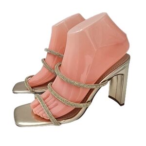 Nordstrom BP Terra Gold Lace Strappy Block Heel Sandals Womens 7.5